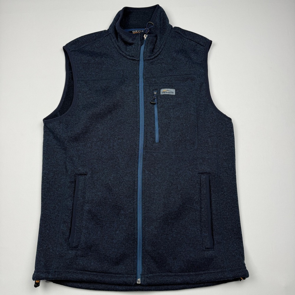 Orvis Vest Mens Medium Blue Fleece Full Zip Chest Pocket Outdoor Hiking